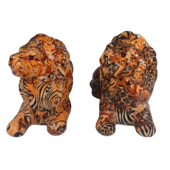 2 Lion Safari Figurine La Vie Patchwork Decoupage Home Decorative Lion King Pair - Picture 5 of 13